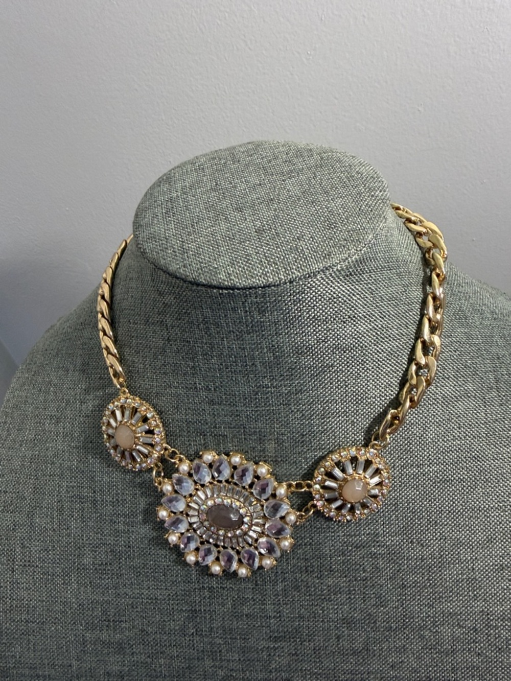 New York & Company Gold-Tone Necklace with Champagne and Clear Stones